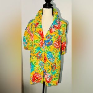 Vintage 100% Silk Regina Porter Bright, Multicolored Short-Sleeve Button Up!